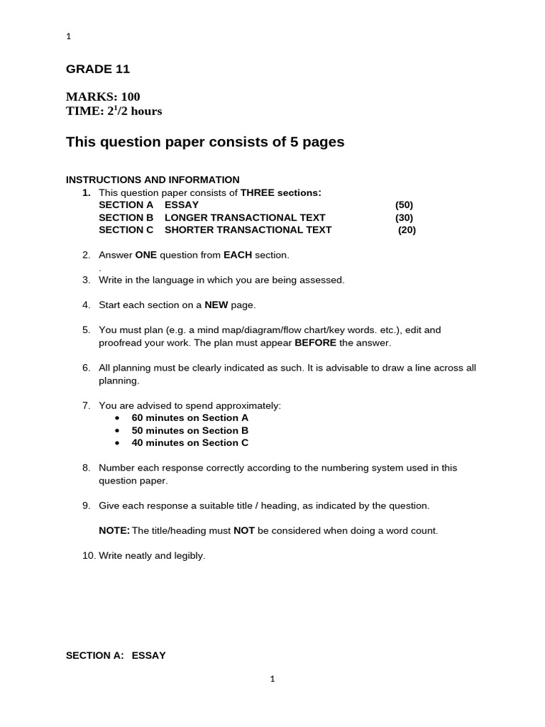 Grade 11 Paper 3 | PDF | Essays