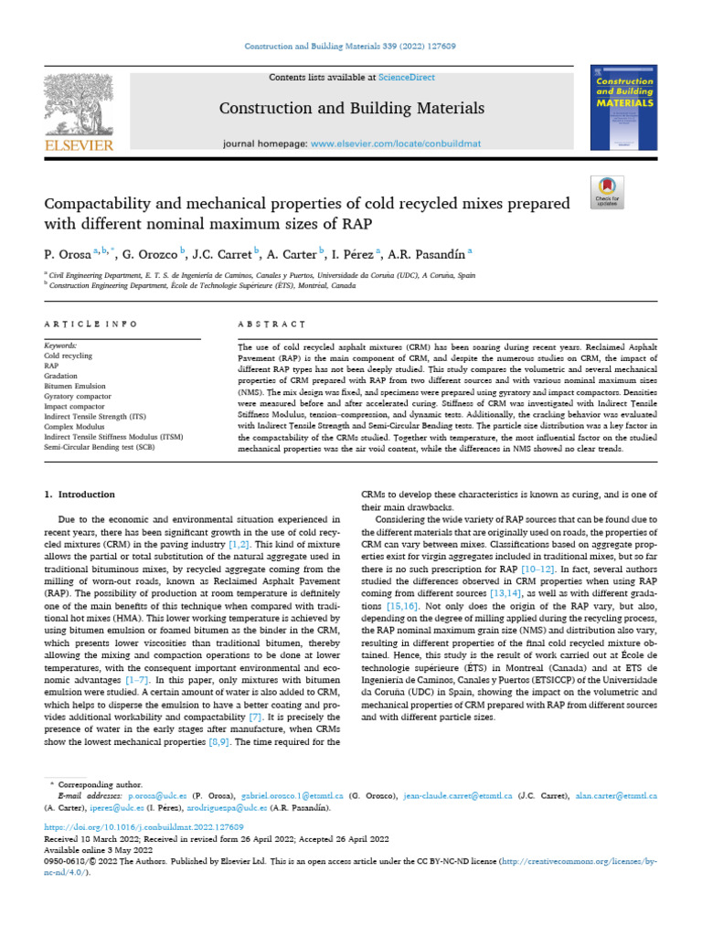 Compactability and Mechanical Properties of Cold Recycled Mixes ...
