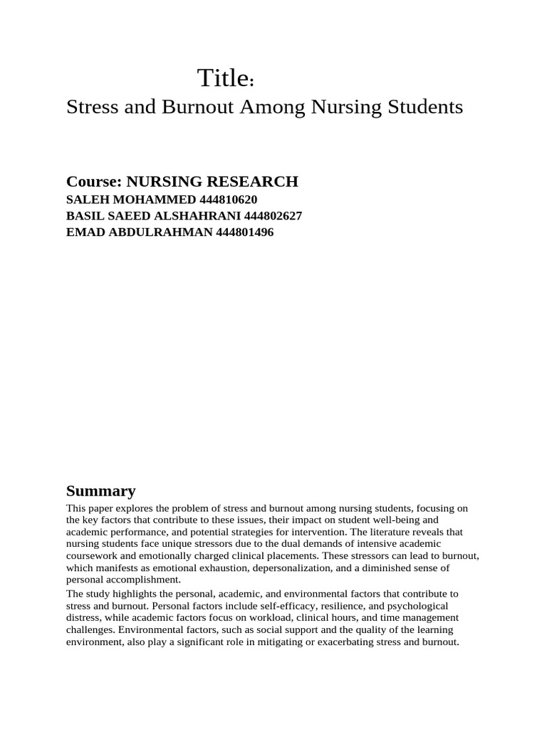 Nursing Student Stress and Burnout Analysis | PDF | Occupational ...