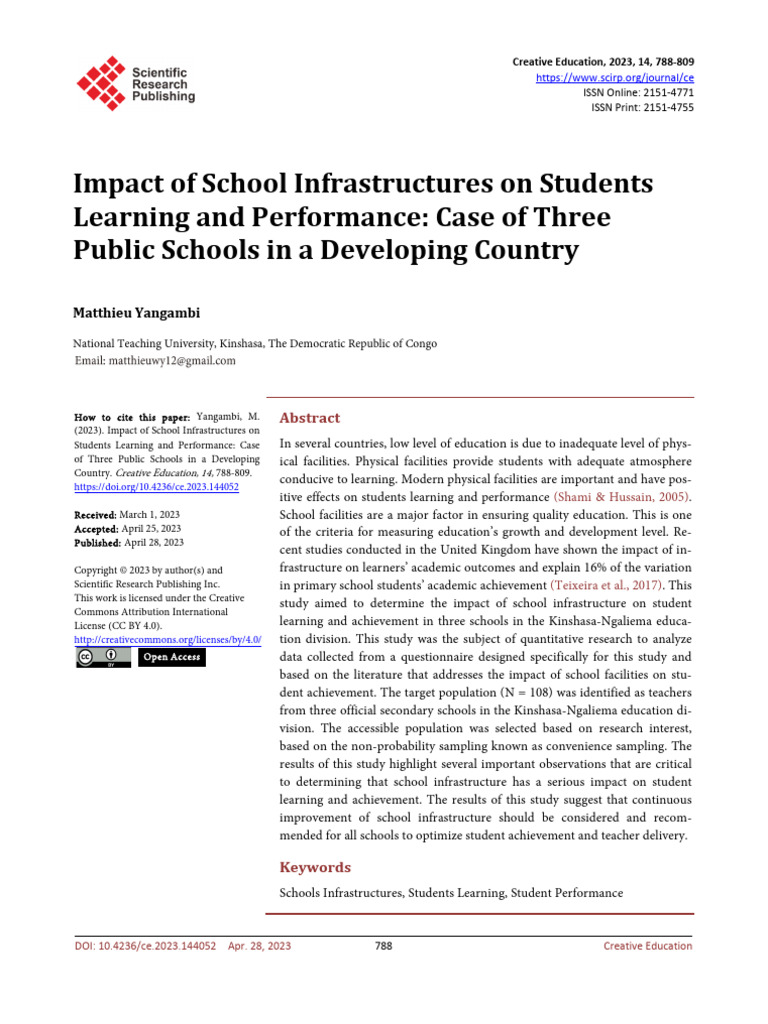 School Infrastructure's Impact on Learning | PDF | Survey Methodology ...