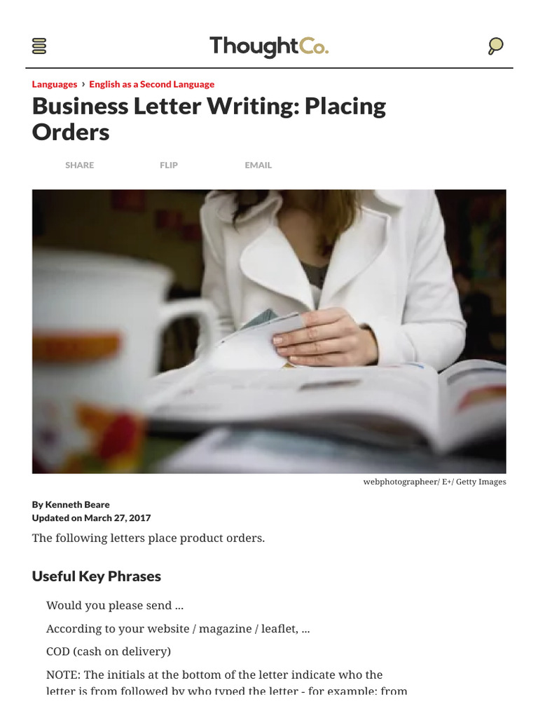 ESL Business Letter Writing_ Placing Orders | PDF | English As A Second ...