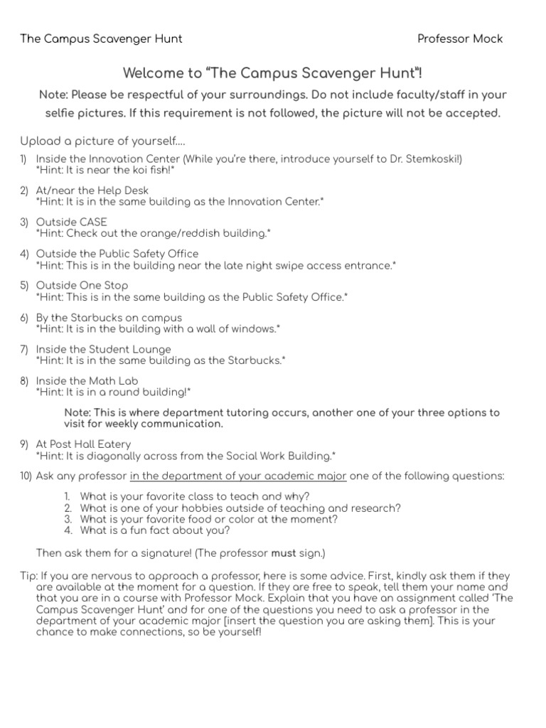 The Campus Scavenger Hunt (MTH.) | PDF