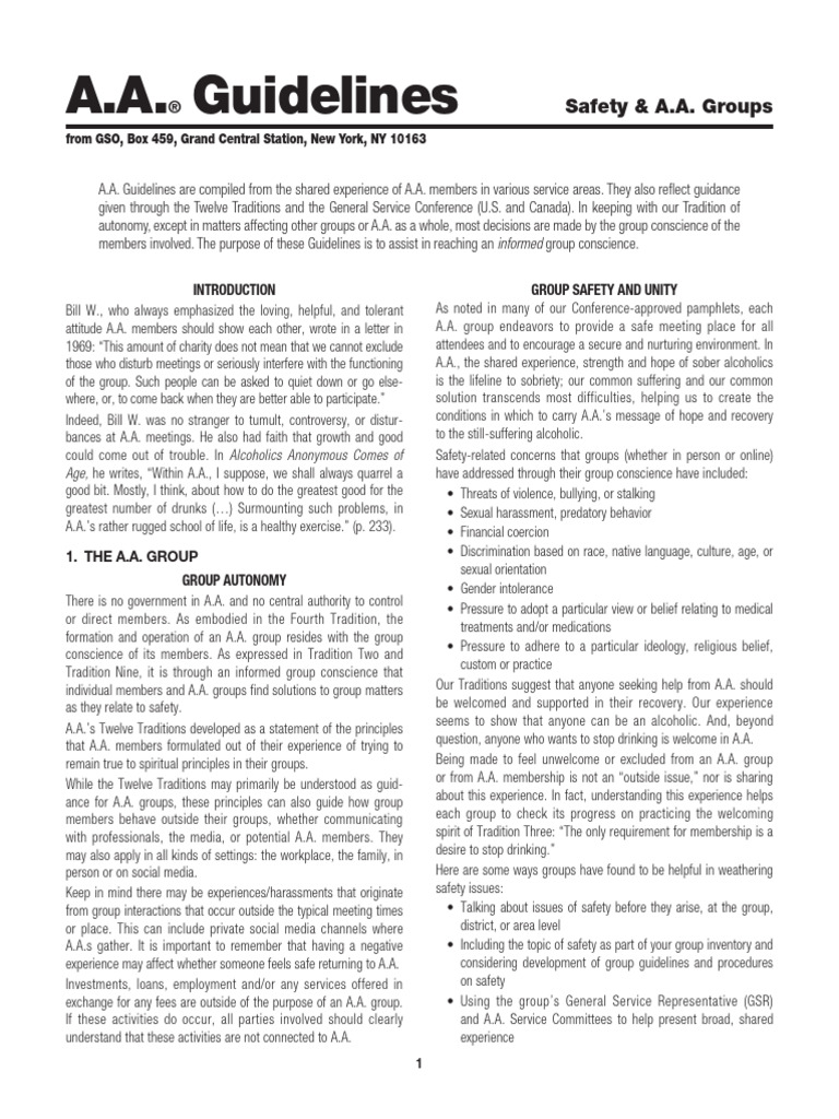 A.A. Group Safety and Unity Guidelines | PDF | Alcoholics Anonymous ...
