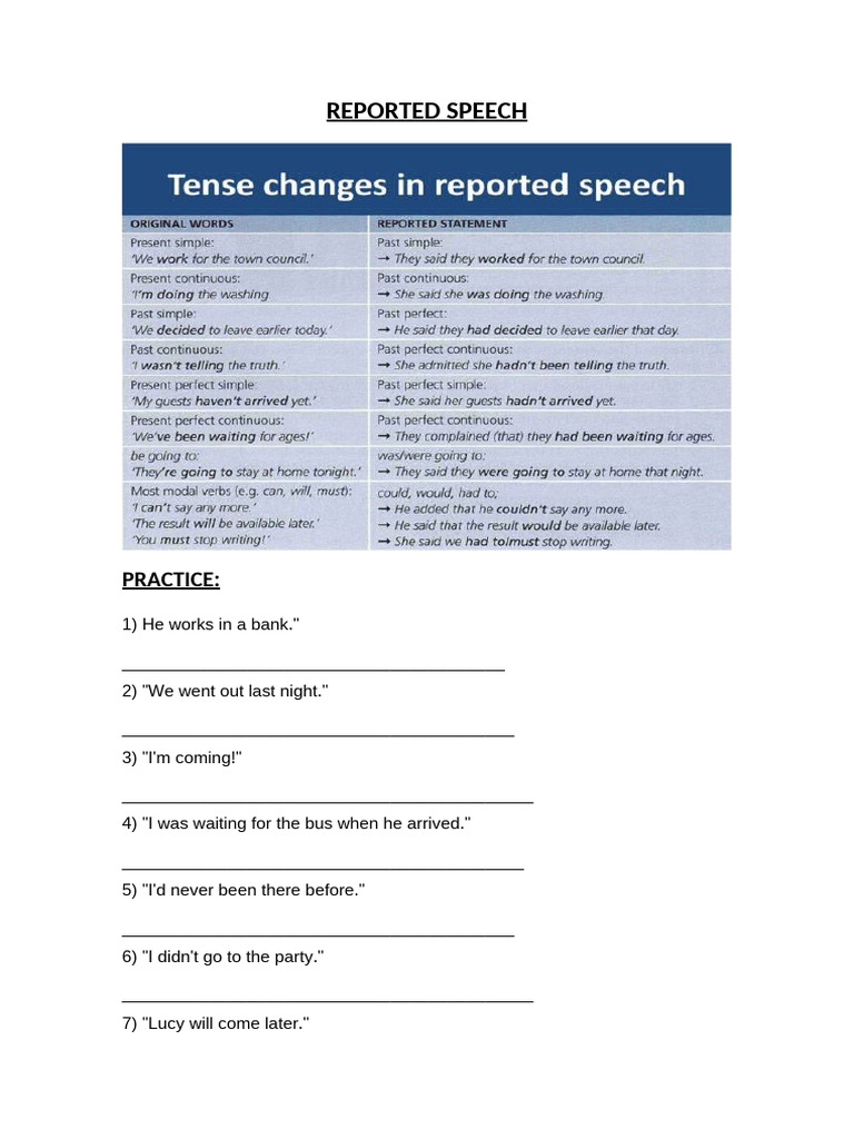 Reported Speech and Verbs Practice | PDF