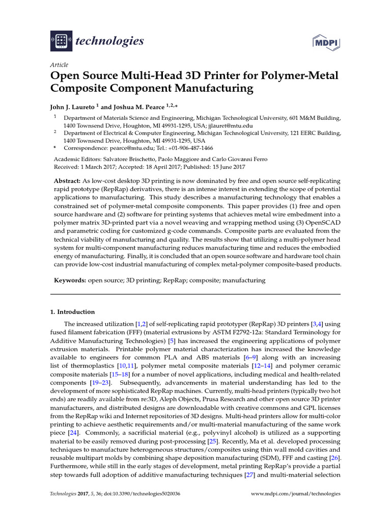 Open Source 3D Printer for Metal-Polymer Composites | PDF | 3 D ...