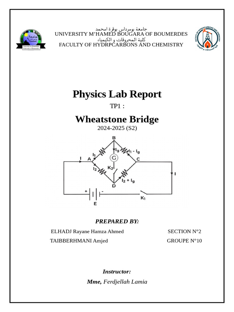 Wheatstone Bridge Lab Report 2024-2025 | PDF | Electrical Resistivity ...