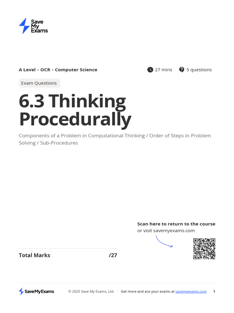 Computational Thinking Exam Questions | PDF | Algorithms And Data ...