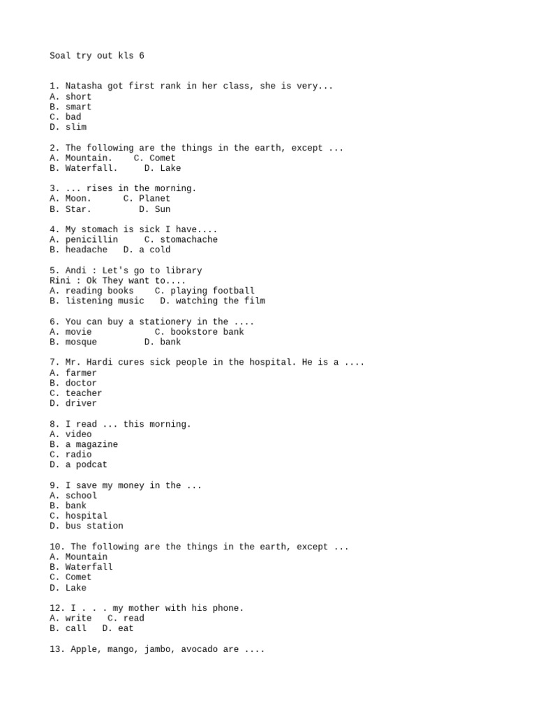 Soal Try Out Kelas 6: Latihan Ujian | PDF