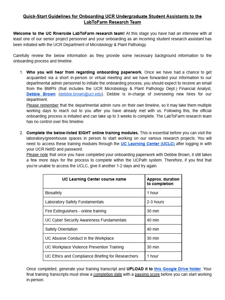 Onboarding Guidelines For New UCR Student Assistants | PDF