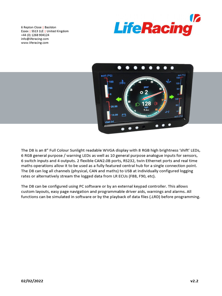 D8 Dash Display Specifications Guide | PDF | Power Supply | Usb