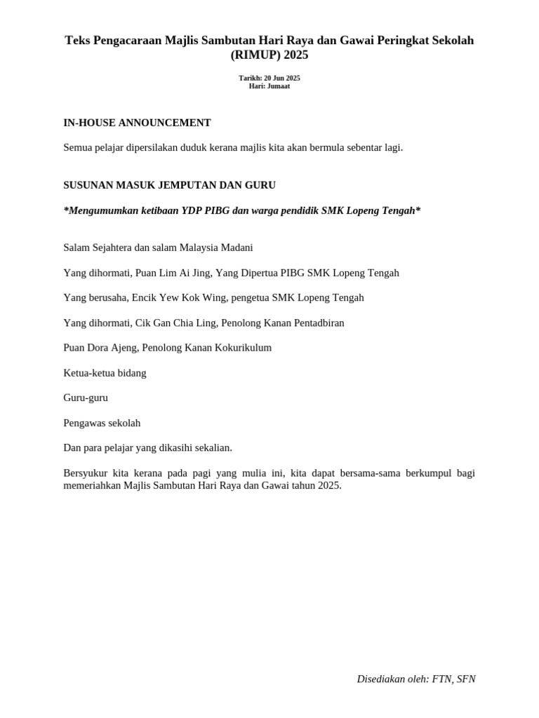 Teks Pengacara Majlis Rimup 2025 | PDF