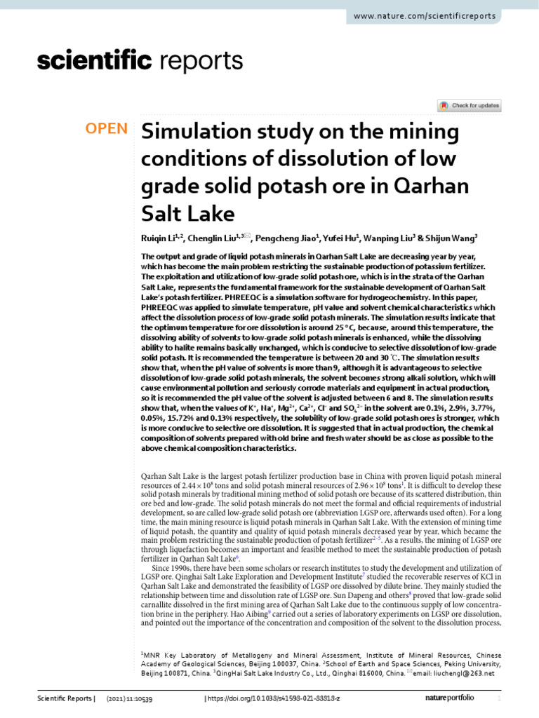 Low-Grade Potash Ore Dissolution Study | PDF | Solubility | Solvation