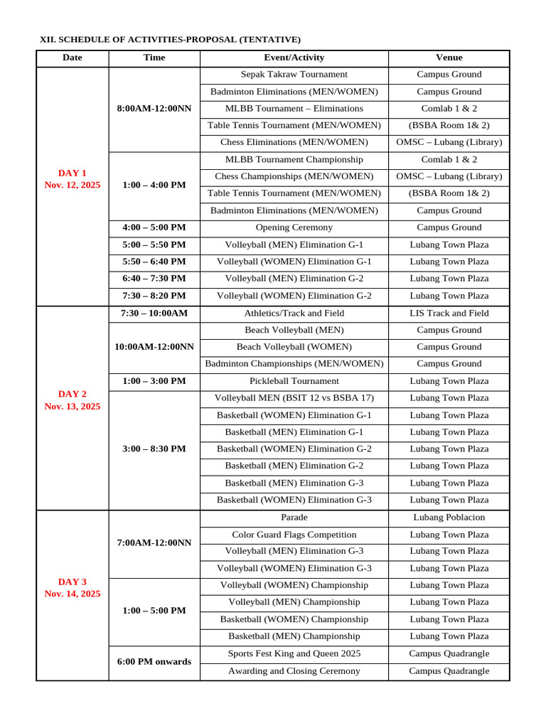 Adjusted Schedule of Intrams 2025 | PDF | Sports | Multi Sport Events