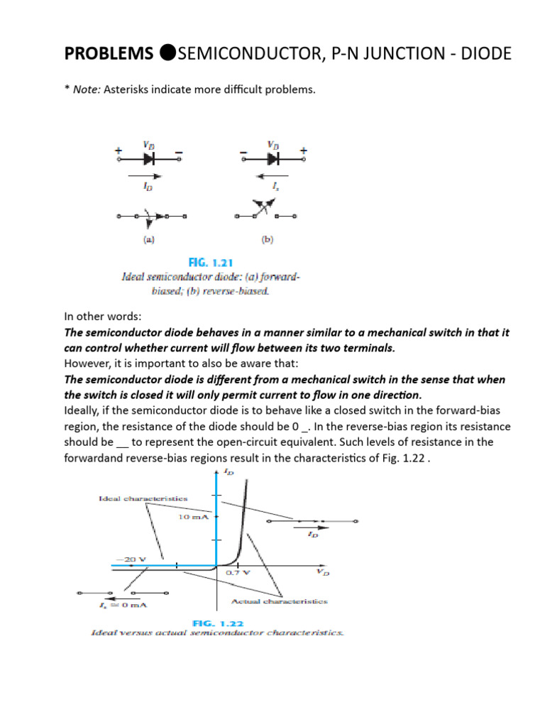 Semiconductor Diode Fundamentals and Problems | PDF | Diode | P–N Junction