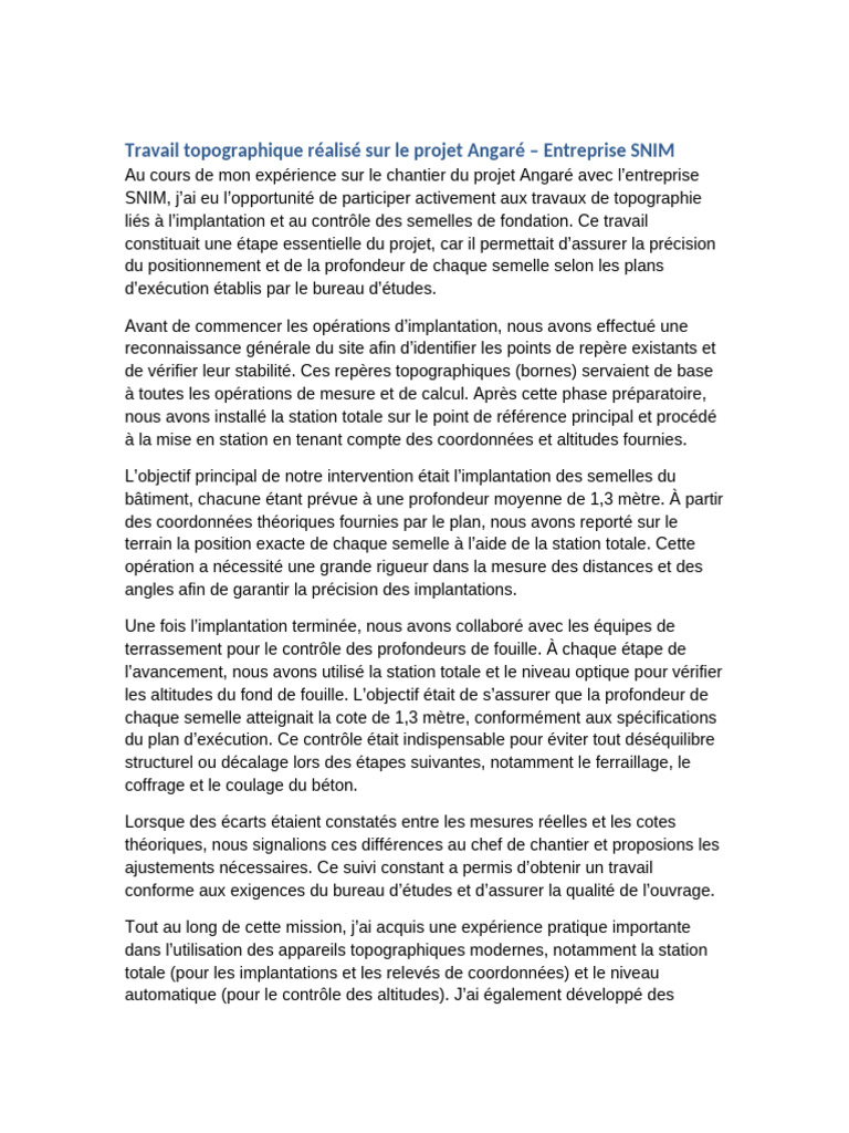 Topographie du projet Angaré avec SNIM | PDF | Topographie