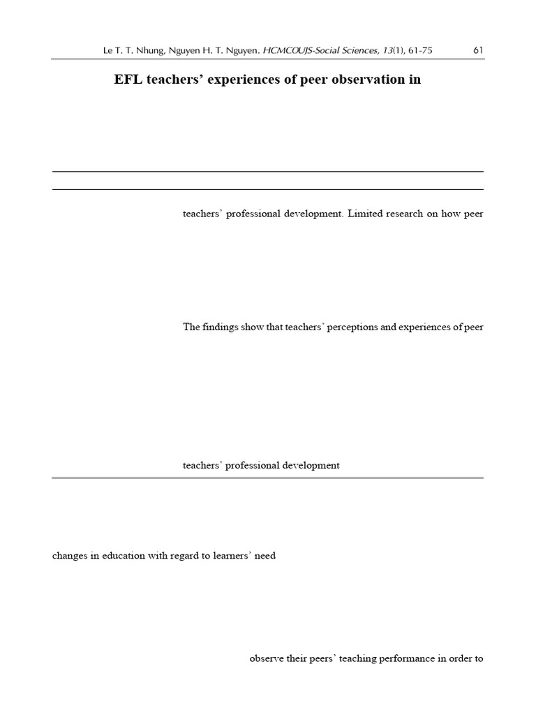 EFL Teachers' Peer Observation in Vietnam | PDF | Teachers | Teaching ...