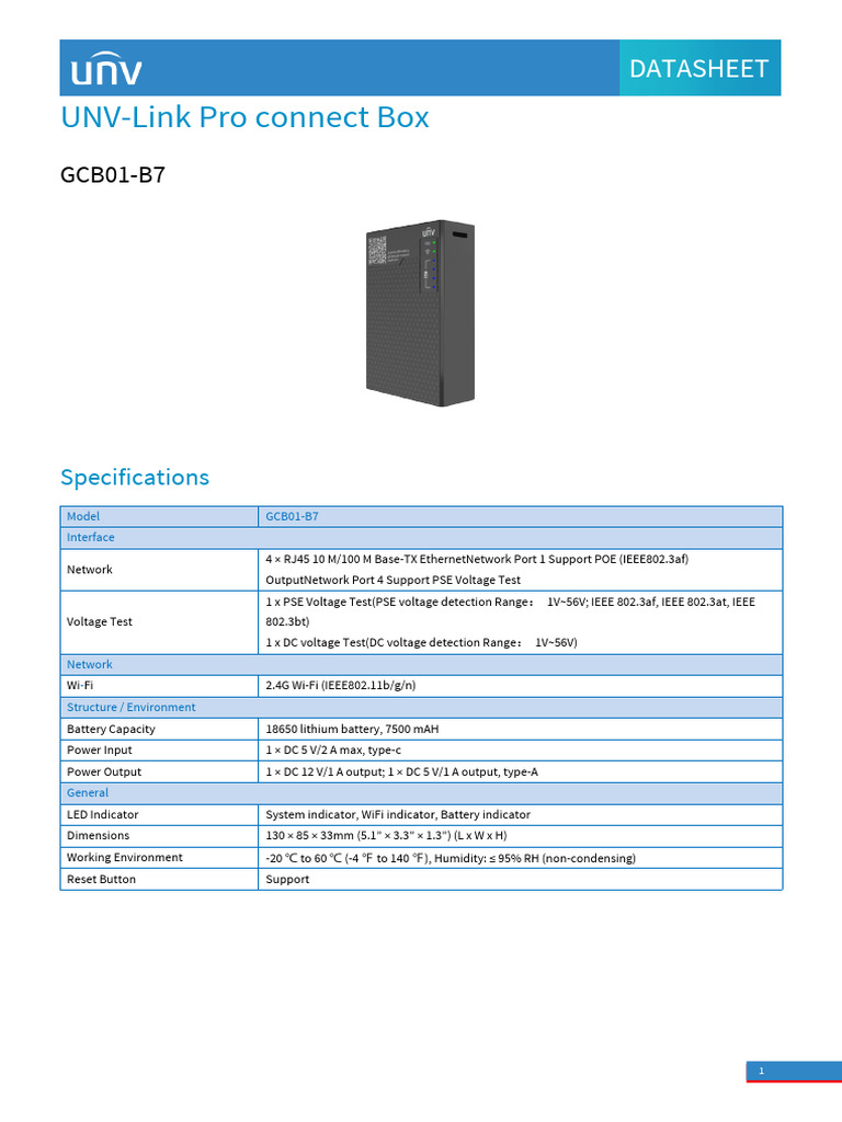 UNV GCB01-B7 UNV-Link Pro Connect Box | PDF