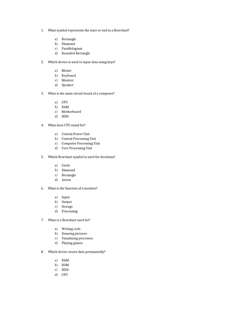 Multiple Choice Quiz | PDF | Computer Data Storage | Random Access Memory