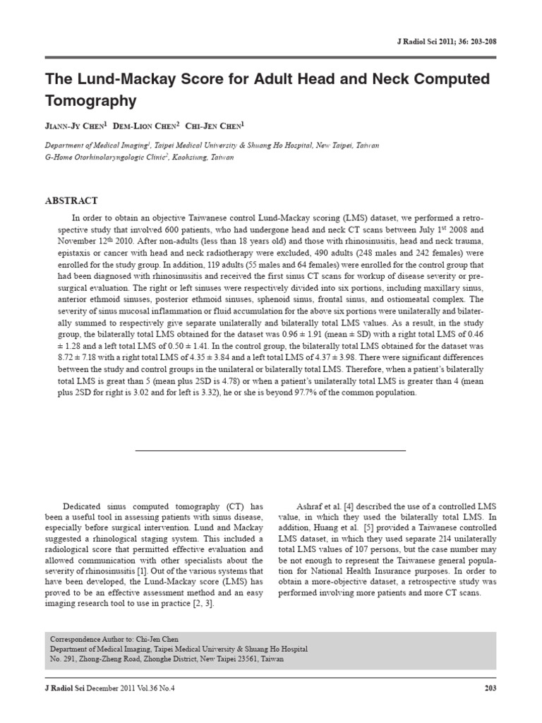 Lund-Mackay Score in Sinus CT Study | PDF | Ct Scan | Head And Neck Cancer