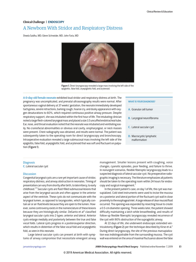A Newborn With Stridor and Respiratory Distress | PDF | Larynx ...