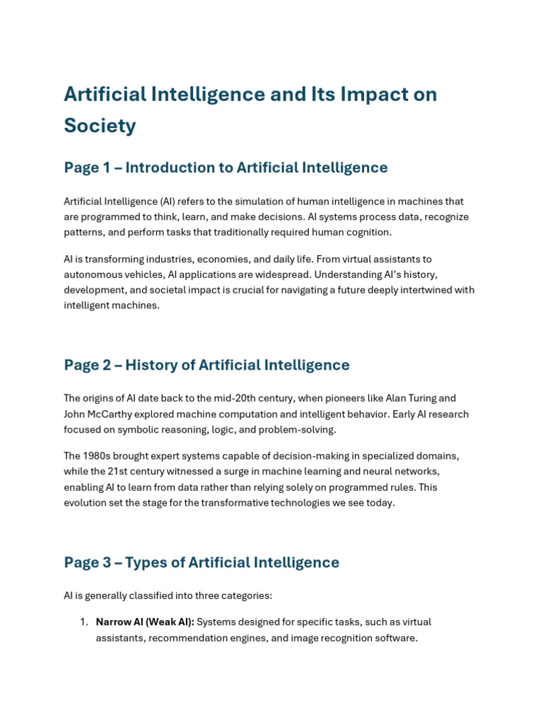 Artificial Intelligence and Its Impact On Society | PDF | Artificial ...