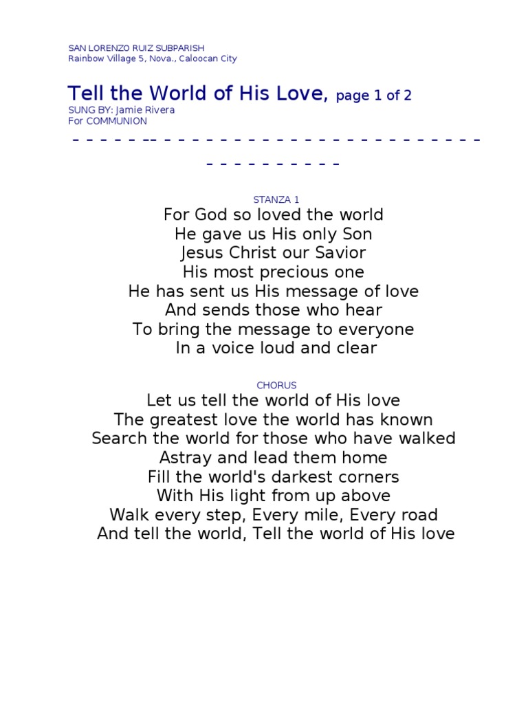 Tell the world of his love pdf