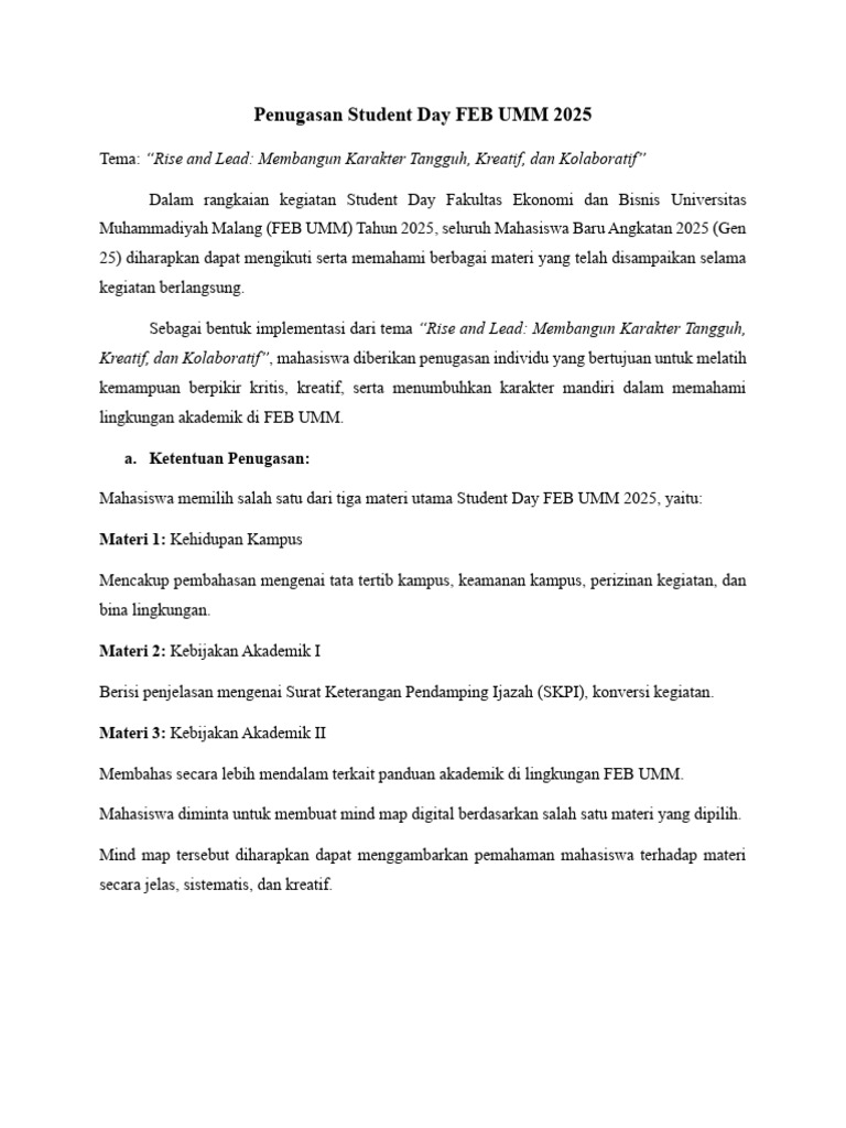 Penugasan Mind Map Student Day FEB UMM 2025 | PDF