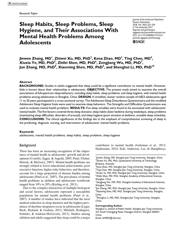 Sleep and Mental Health in Adolescents | PDF | Sleep | Mental Disorder