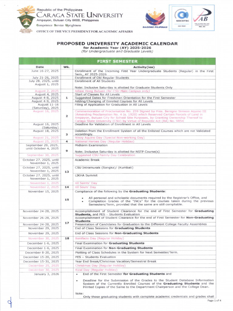 Proposed Academic Calendar AY 20252026 PDF Academic Term