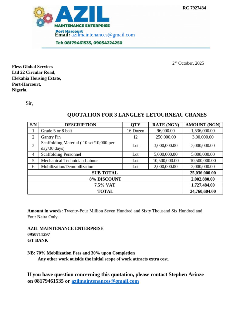 Quotation For Fless Global - 084347 | PDF