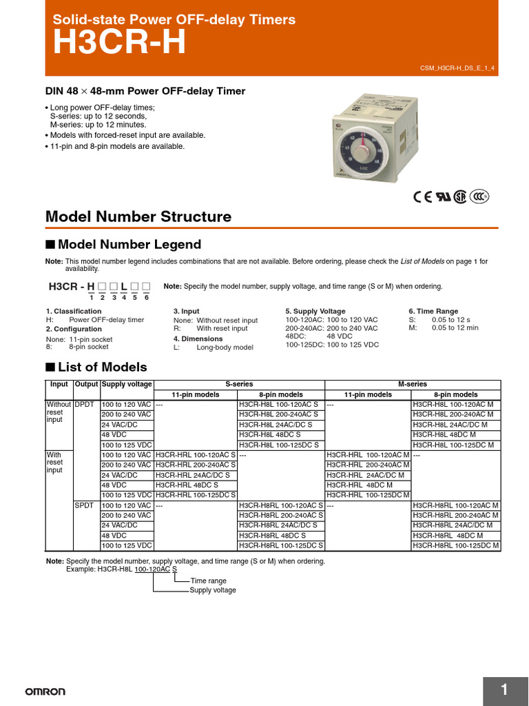 H3CR-H Solid-State Power Timers | PDF | Power Supply | Alternating Current