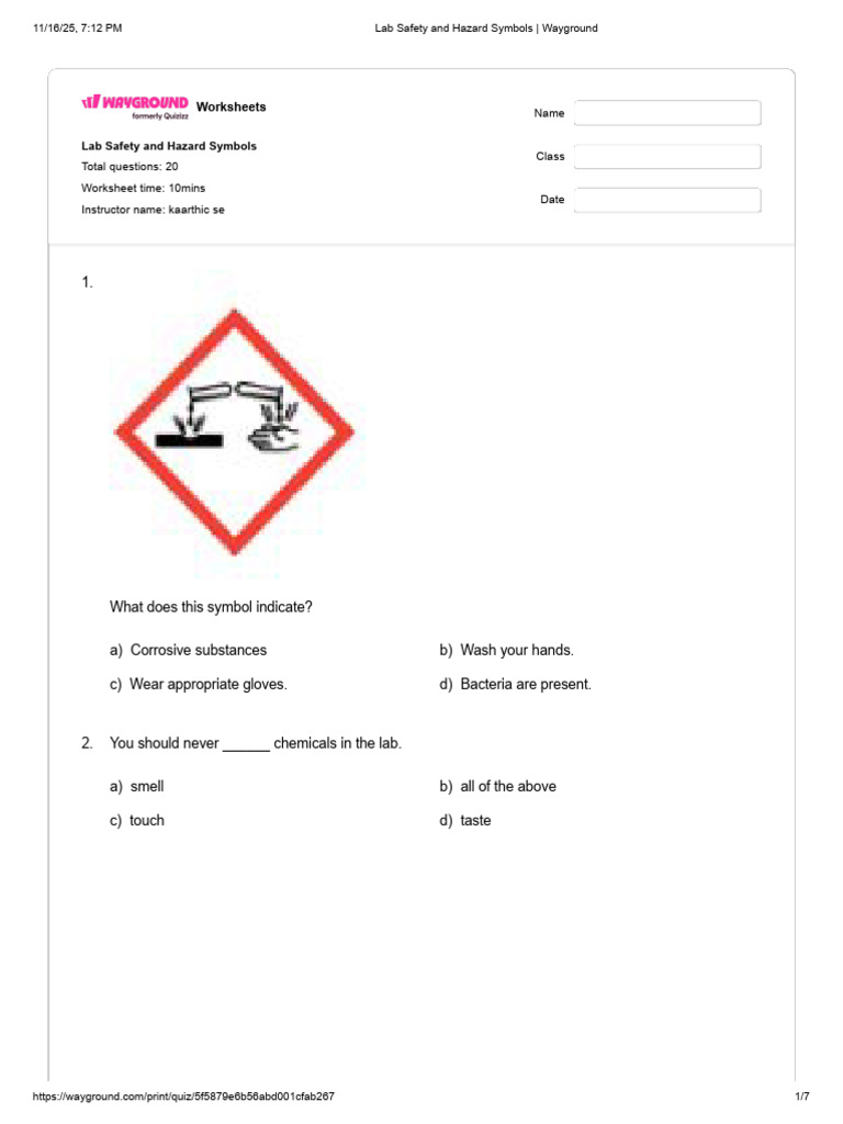 Lab Safety and Hazard Symbols - Wayground | PDF | Hazards | Laboratories
