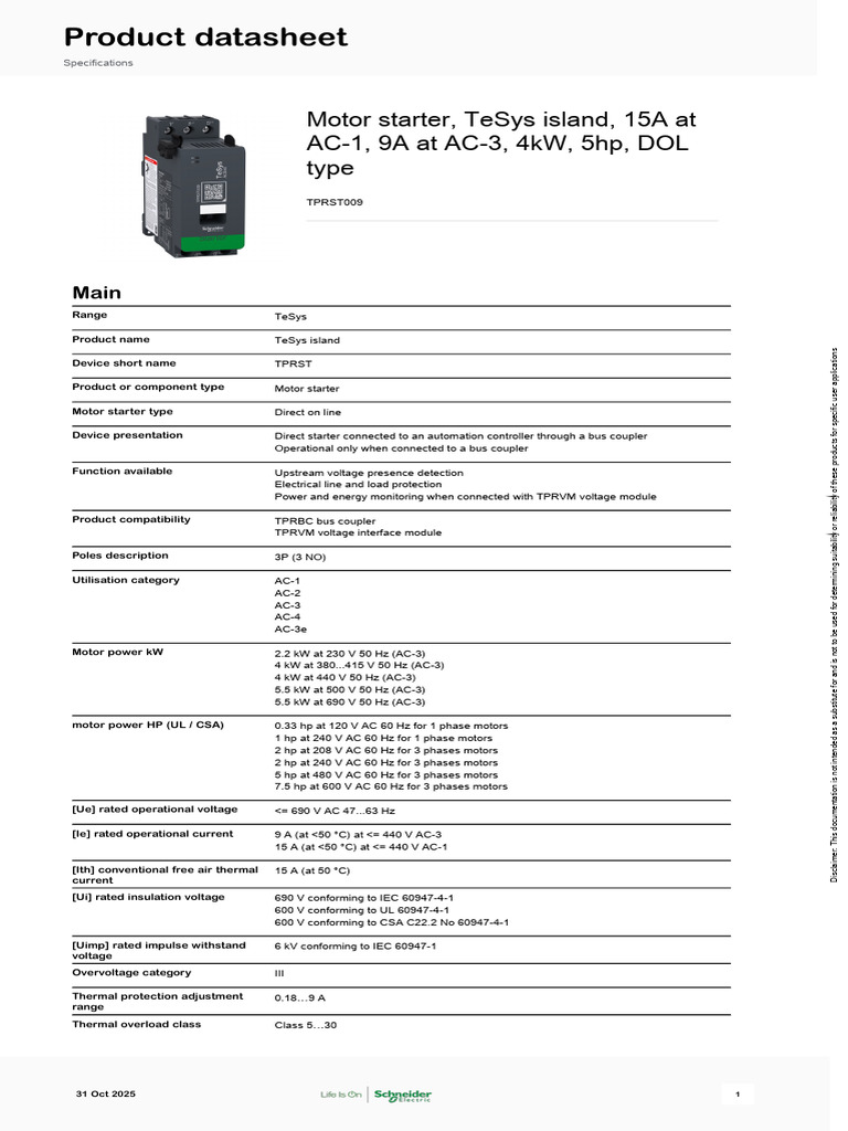 TeSys Island Motor Starter 15A DOL | PDF | Alternating Current ...