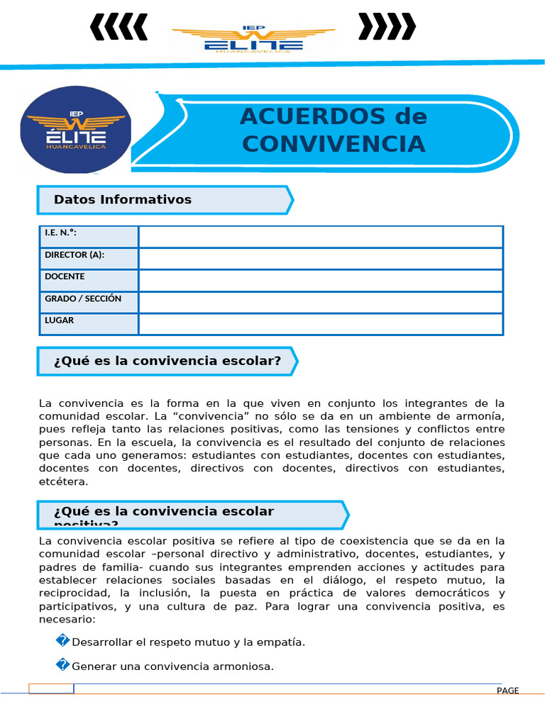 Acuerdos de Convivencia Escolar Positiva | PDF | Salón de clases ...