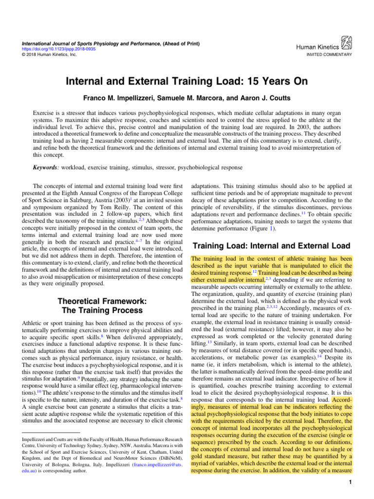 Understanding Internal and External Training Load | PDF | Strength ...