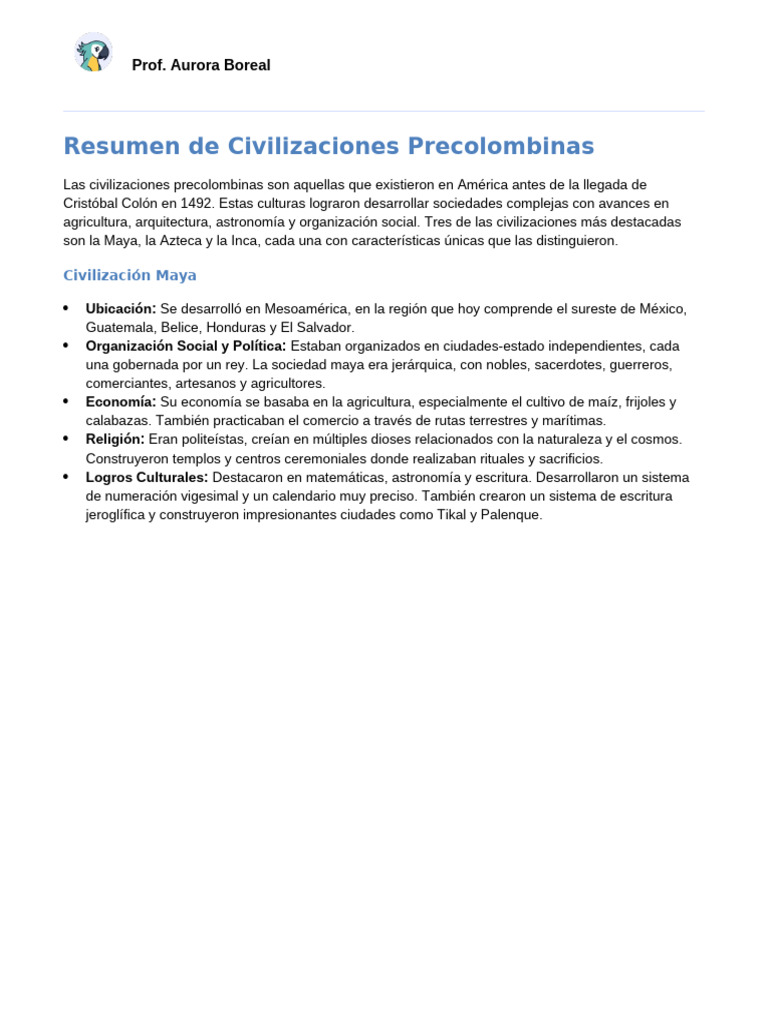 Civilizaciones Precolombinas | PDF | Civilización maya | Era precolombina