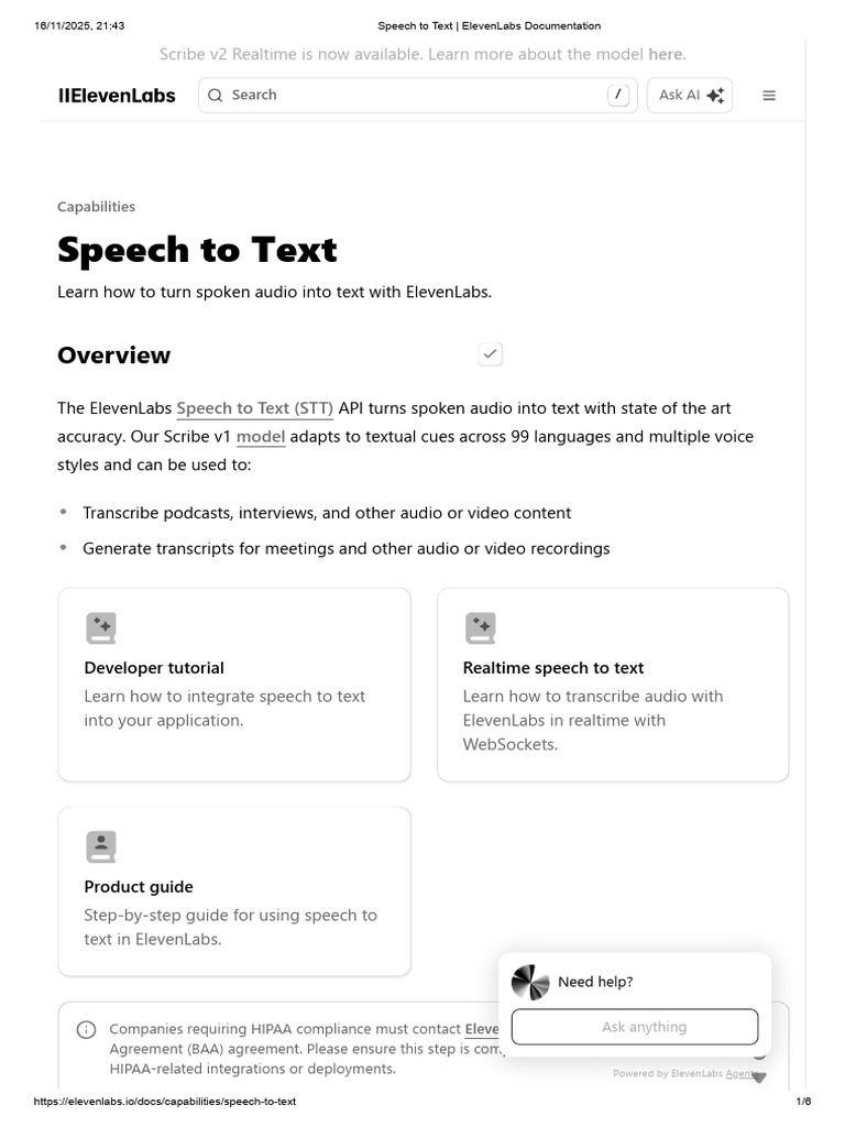 Speech To Text - ElevenLabs Documentation | PDF | Speech Recognition ...