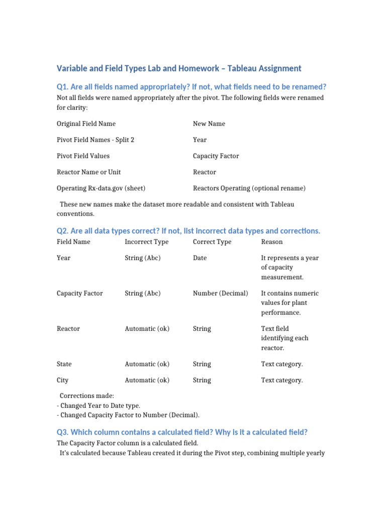Variable and Field Types Lab and Homework Tableau | PDF | Applied ...