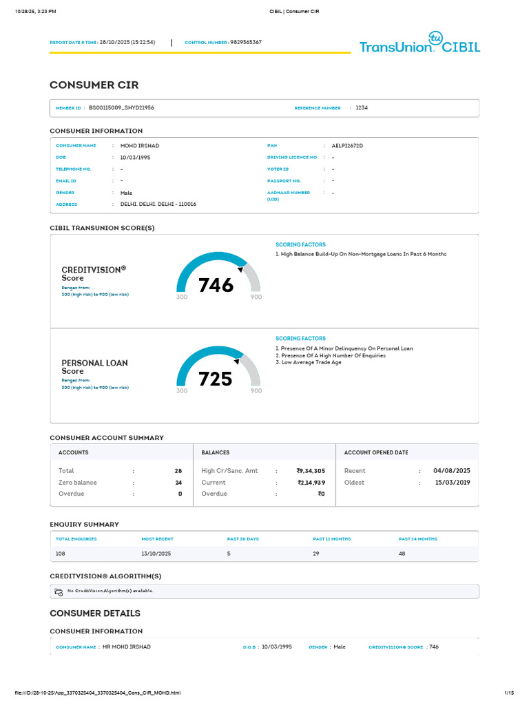 Mohd Irshad's Credit Report Summary | PDF | Annual Percentage Rate | Loans
