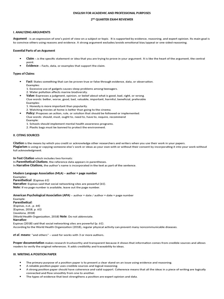 English For Academic and Professional Purposes Exam Pointers | PDF ...