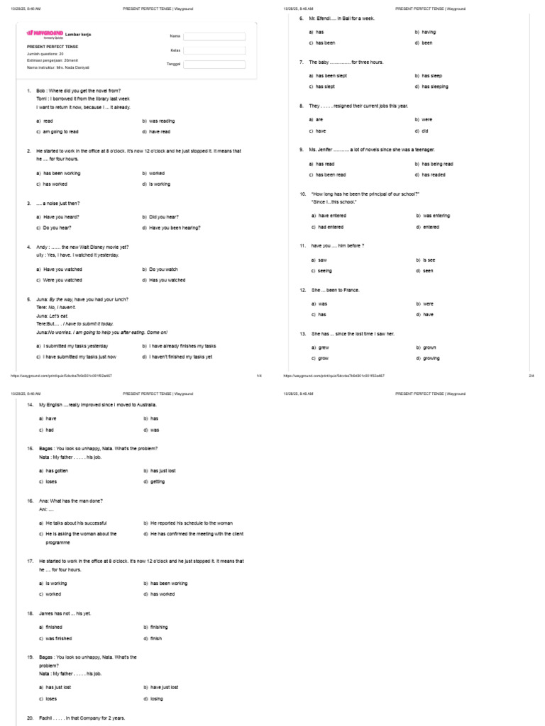 Present Perfect Tense Worksheet | PDF | Chess Openings | Chess