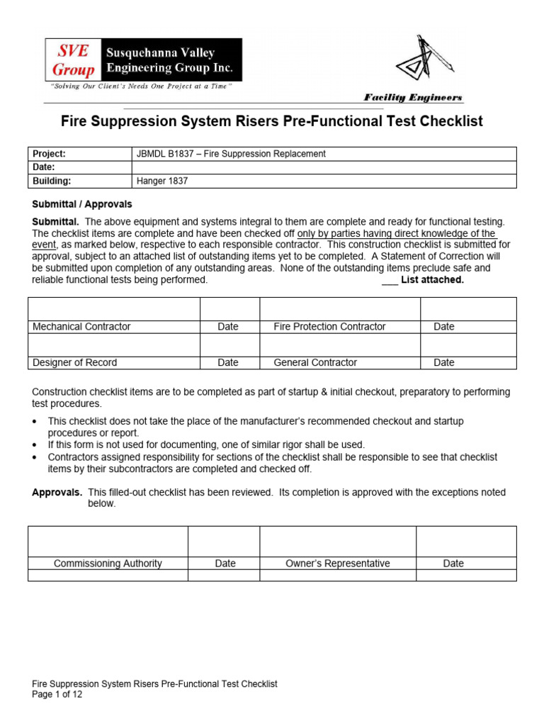 Fire Suppression System Test Checklist | PDF | Valve | Pipe (Fluid ...