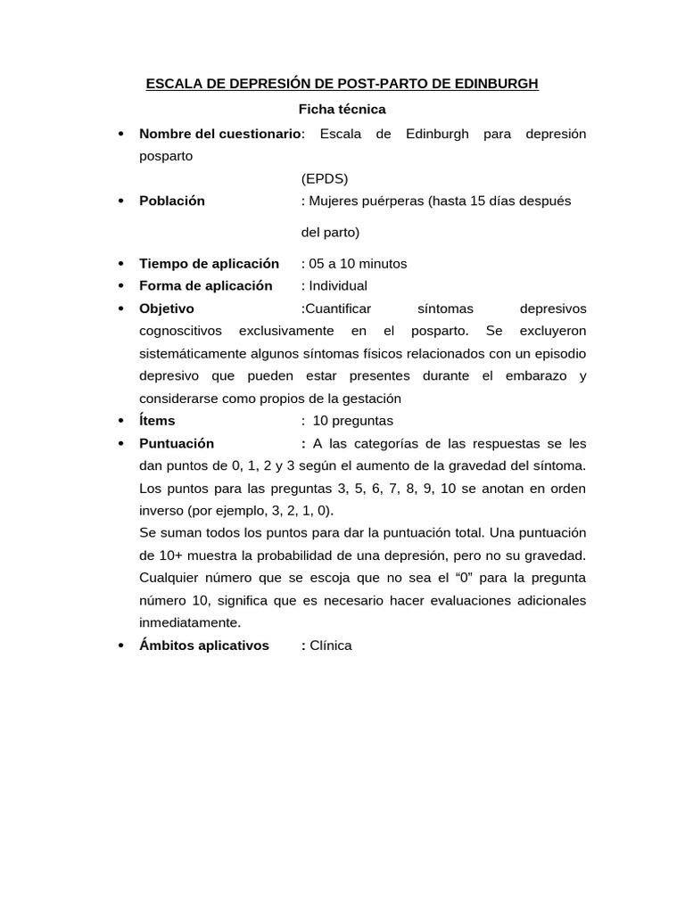 Escala EPDS para Depresión Postparto | PDF