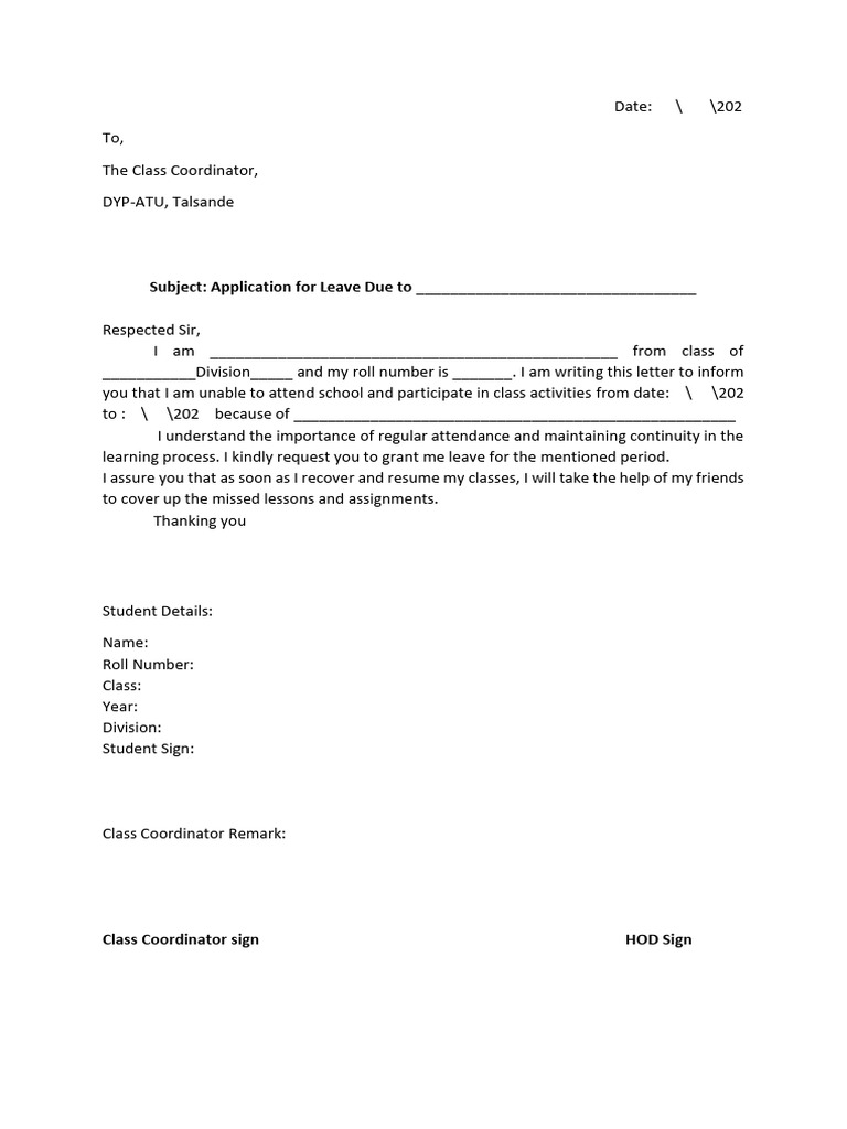 Leave Application Format | PDF
