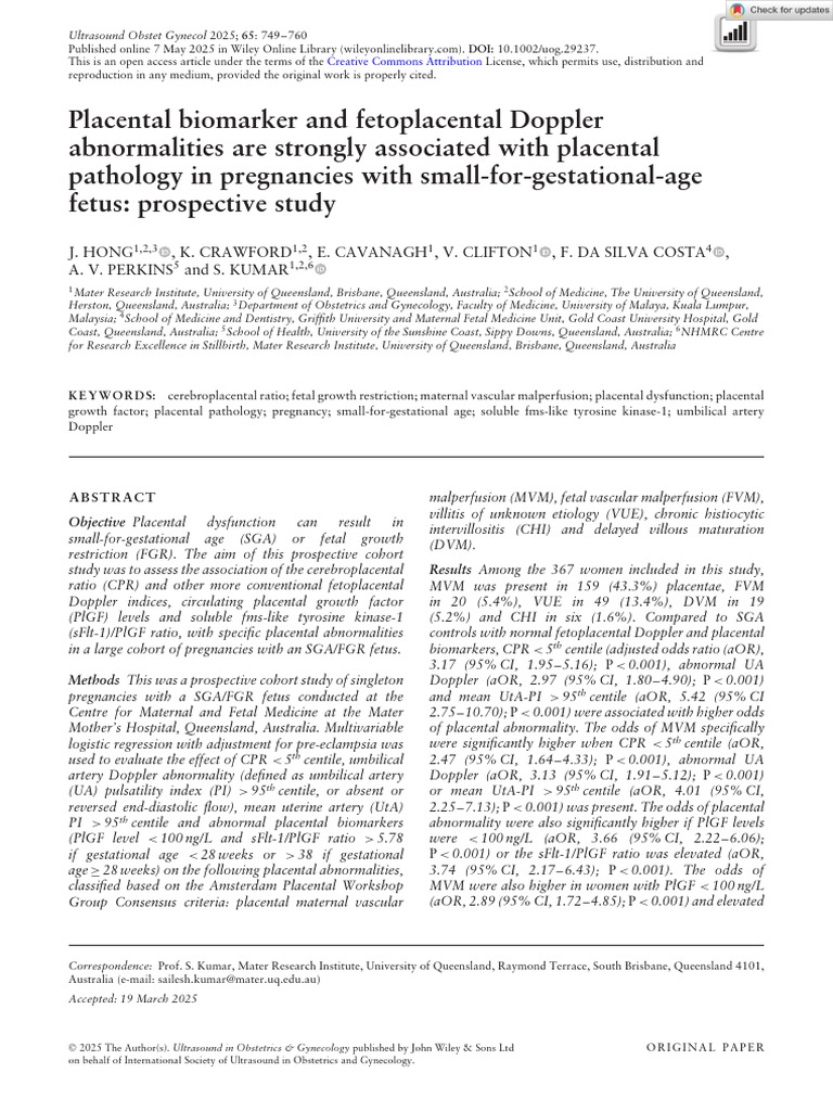 Placental Abnormalities in SGA Pregnancies | PDF | Fetus | Placenta