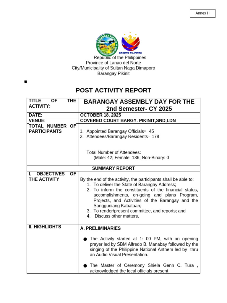 Annex H - Post Activity Report Template | PDF