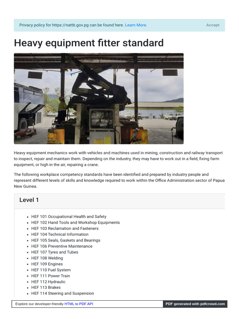 Heavy Equipment Fitter Competency Standards | PDF