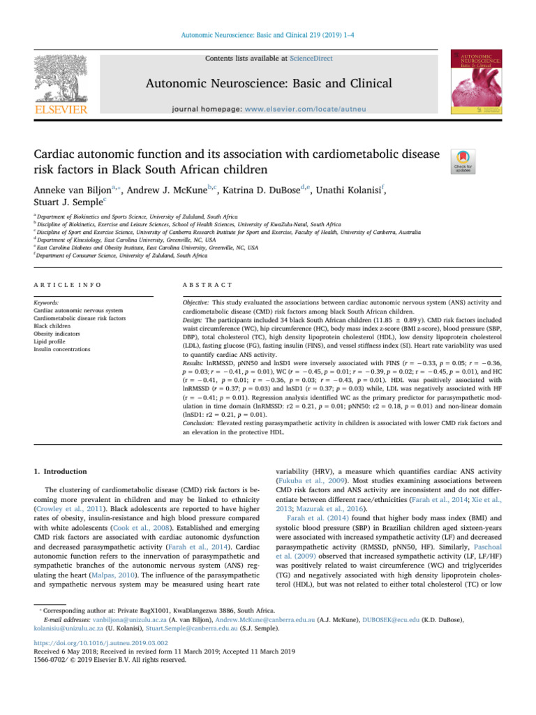 Cardiac Autonomic Function and Its Association Wit | PDF | Metabolic ...