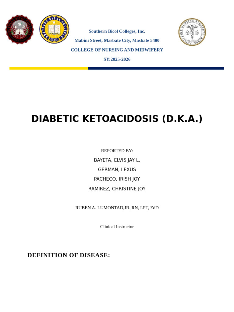 Diabetic Ketoacidosis (D.K.A.) : Definition of Disease | PDF ...
