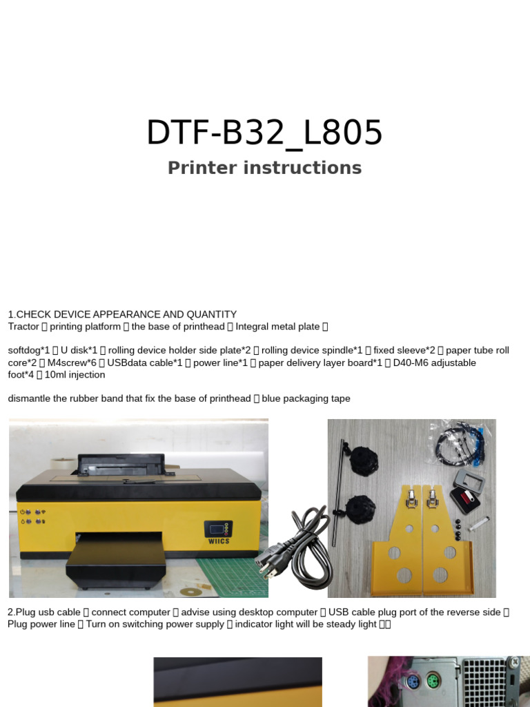 DTF-B32 L805 Printer Setup Guide | PDF | Printer (Computing) | Icon ...